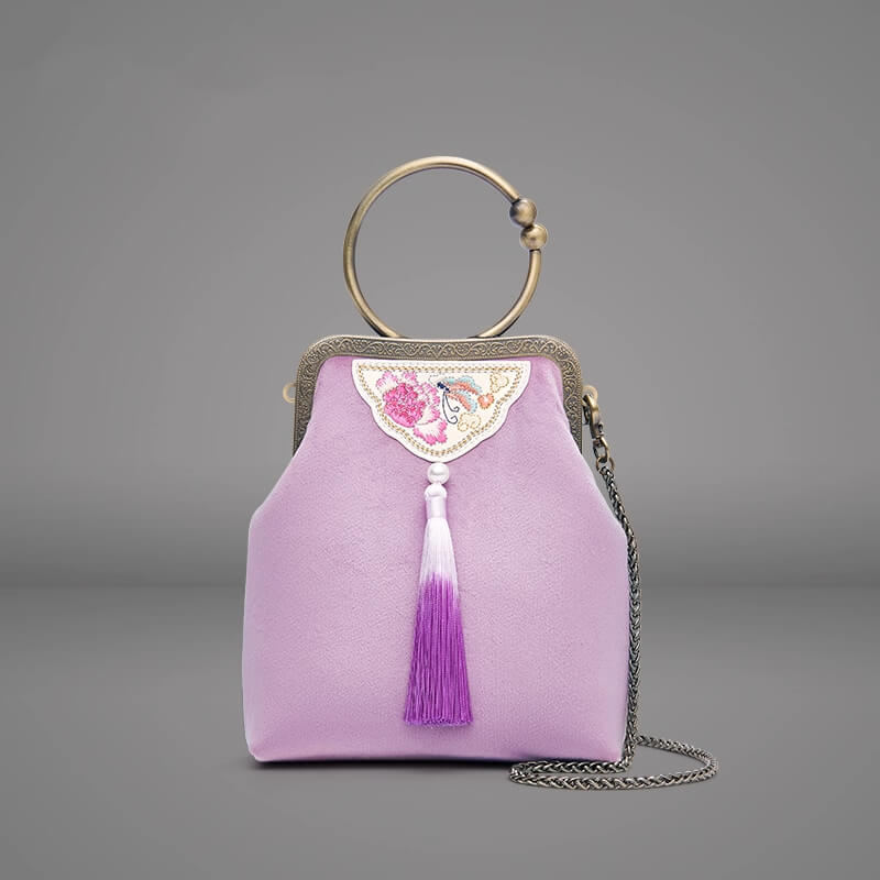 Sharing Grace Silk Embroidery Handbag – Babylon Leather - Babylon LeatherBabylon LeatherTX189-Purple