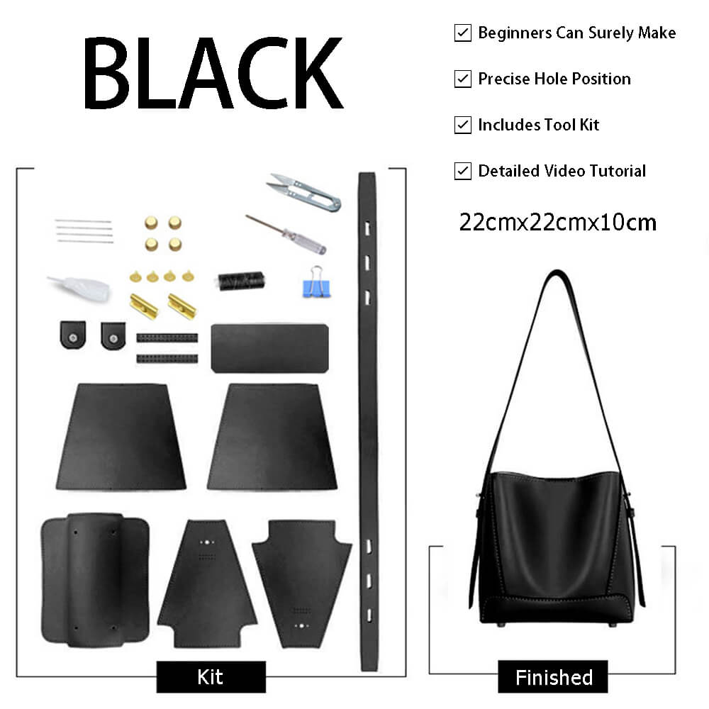 Shoulder Bucket Bag DIY Leather Craft Kit – Babylon Leather - Babylon LeatherBabylon LeatherSY72-Black-Smooth Leather-Color-Matched