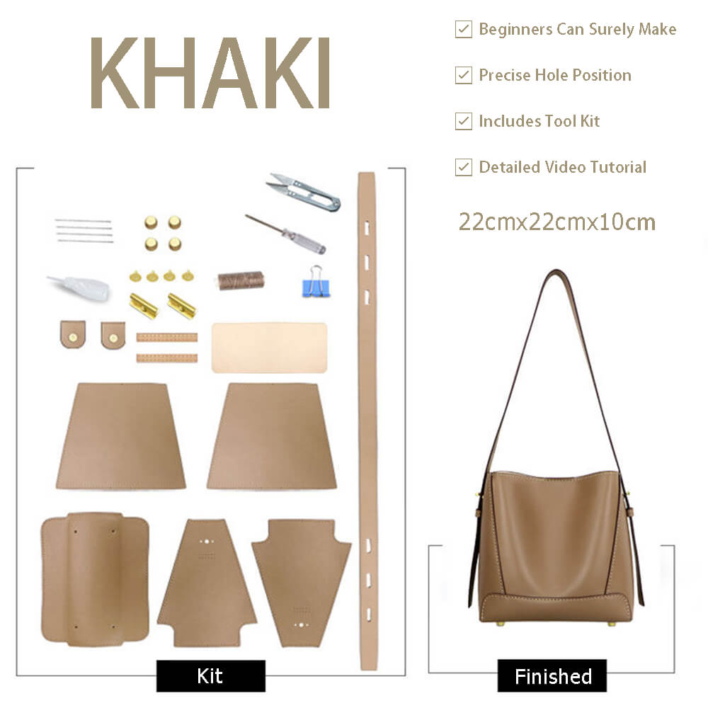 Shoulder Bucket Bag DIY Leather Craft Kit – Babylon Leather - Babylon LeatherBabylon LeatherSY72-Khaki-Smooth Leather-Color-Matched