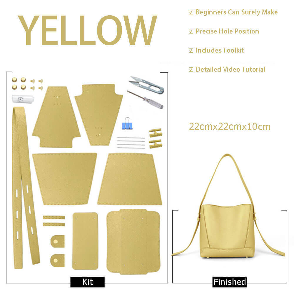 Shoulder Bucket Bag DIY Leather Craft Kit – Babylon Leather - Babylon LeatherBabylon LeatherSY72-Lychee-Yellow-White