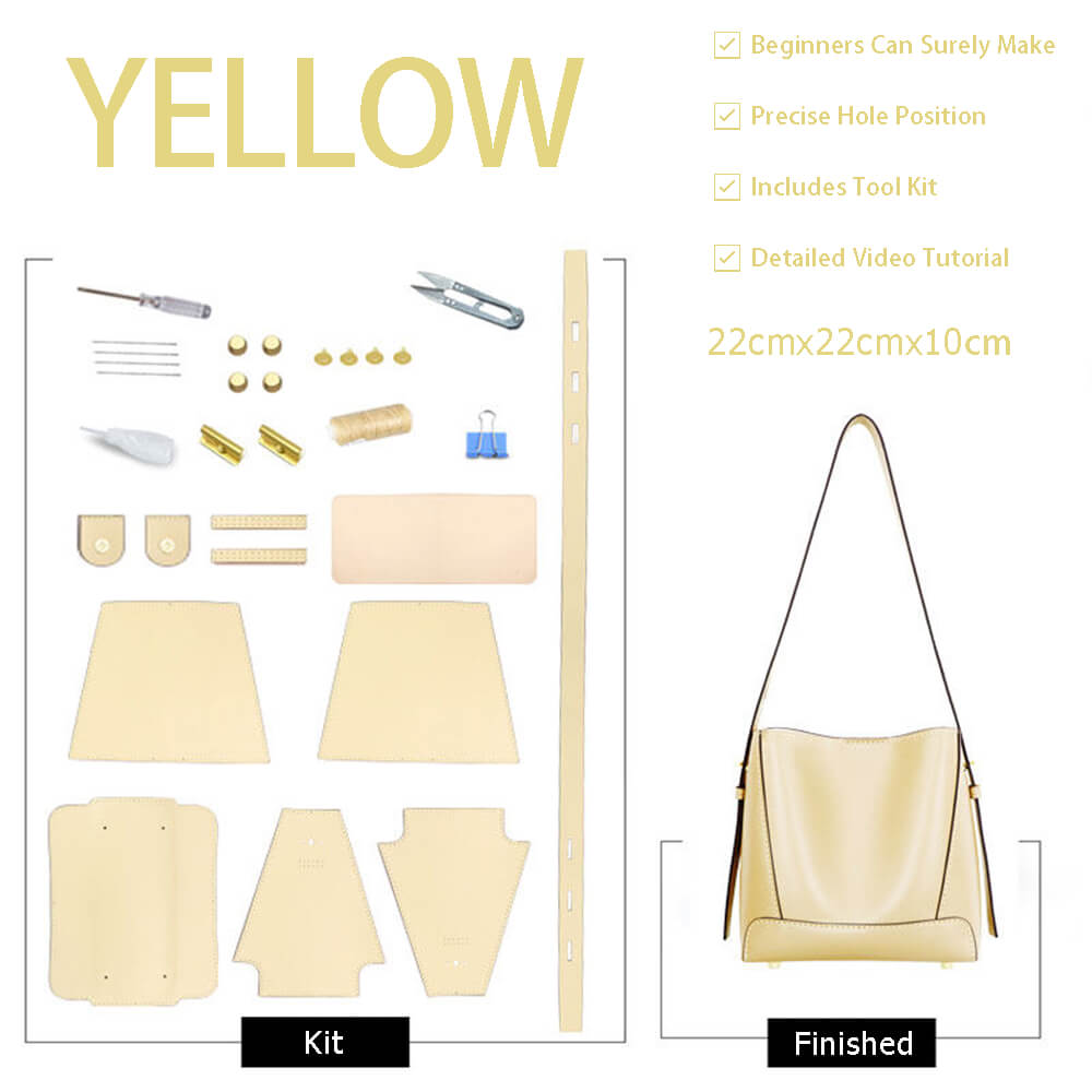 Shoulder Bucket Bag DIY Leather Craft Kit – Babylon Leather - Babylon LeatherBabylon LeatherSY72-Yellow-Smooth Leather-Color-Matched