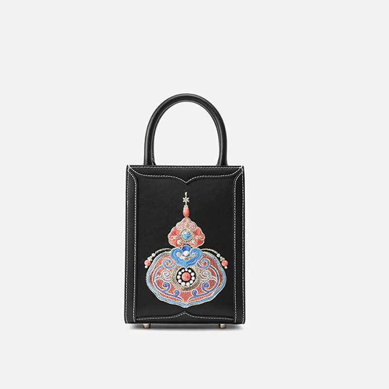 Silent Brilliance Leather and Silk Square Handbag – Babylon Leather - Babylon LeatherBabylon LeatherTX122-Black
