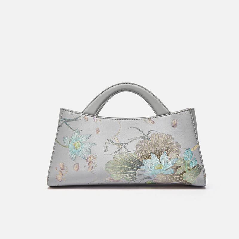 Silk Floral Elegant Handbag Bag for Women – Babylon Leather - Babylon LeatherBabylon LeatherTX031-Grey