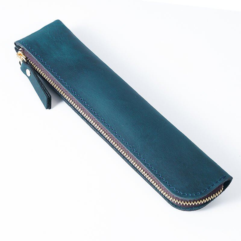 Slim Zip Leather Pencil Case – Babylon Leather - Babylon LeatherBabylon LeatherAN39-Blue