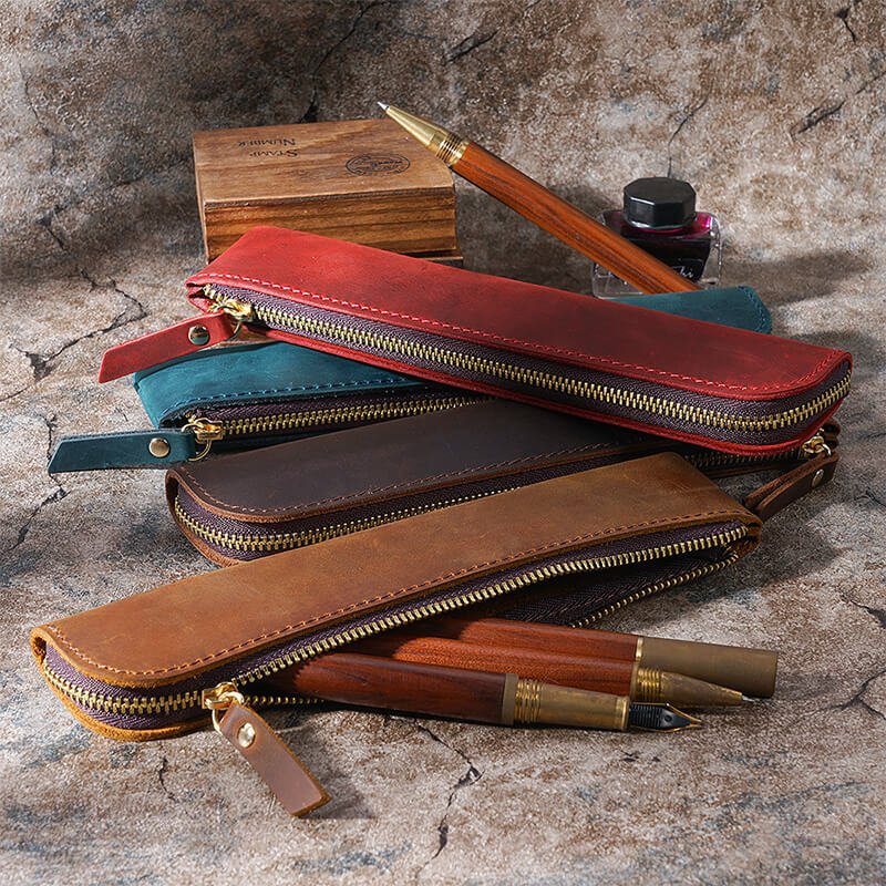 Slim Zip Leather Pencil Case – Babylon Leather - Babylon LeatherBabylon LeatherAN39-Brown