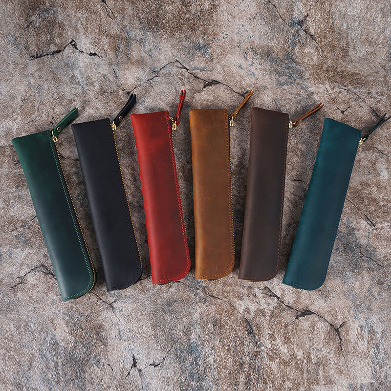 Slim Zip Leather Pencil Case – Babylon Leather - Babylon LeatherBabylon LeatherAN39-Brown