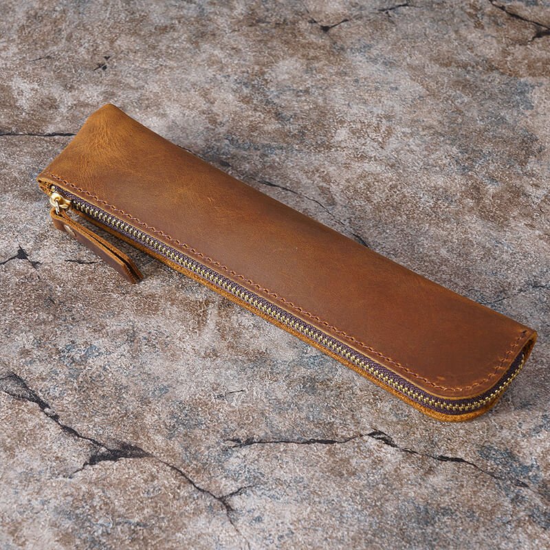 Slim Zip Leather Pencil Case – Babylon Leather - Babylon LeatherBabylon LeatherAN39-Brown