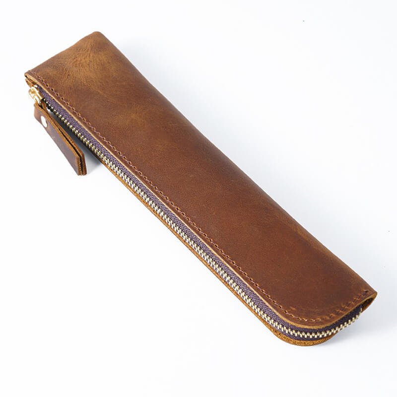 Slim Zip Leather Pencil Case – Babylon Leather - Babylon LeatherBabylon LeatherAN39-Brown