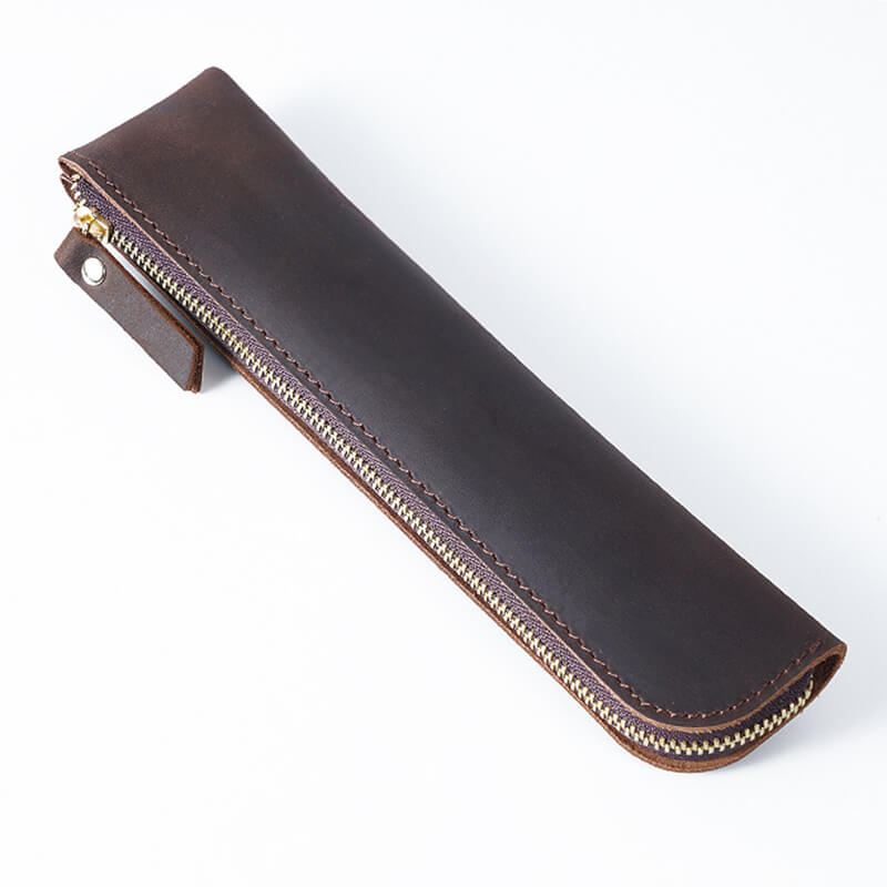 Slim Zip Leather Pencil Case – Babylon Leather - Babylon LeatherBabylon LeatherAN39-Coffee