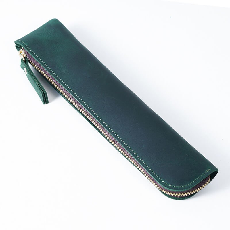 Slim Zip Leather Pencil Case – Babylon Leather - Babylon LeatherBabylon LeatherAN39-Dark Green