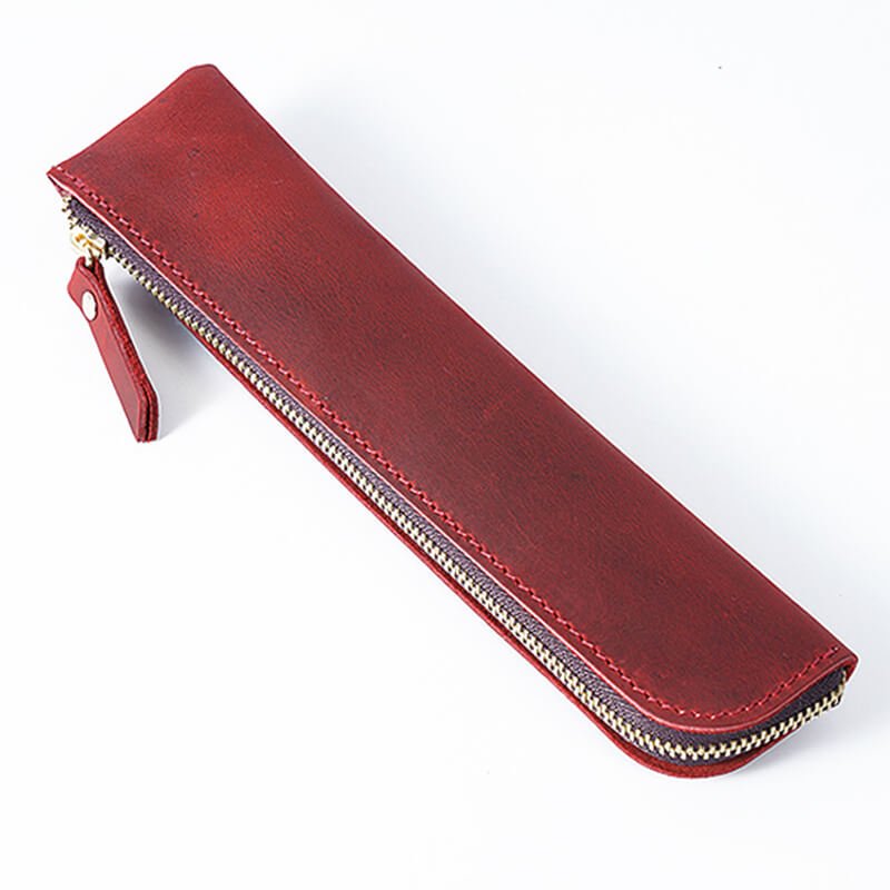 Slim Zip Leather Pencil Case – Babylon Leather - Babylon LeatherBabylon LeatherAN39-Wine Red