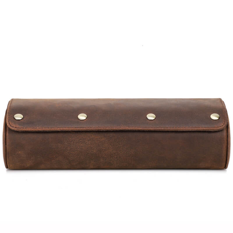 Snap-Closure Crazy Horse Leather Watch Roll, 3 Slots – Babylon Leather - Babylon LeatherBabylon LeatherSD13-Coffee