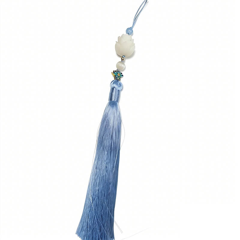 Soft Bloom Silk Tassel Bag Charm with Jade Bead – Babylon Leather - Babylon LeatherBabylon LeatherTX213-Blue