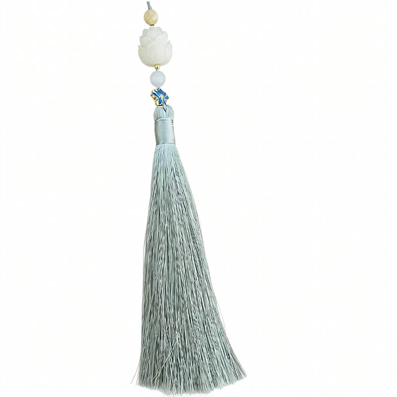 Soft Bloom Silk Tassel Bag Charm with Jade Bead – Babylon Leather - Babylon LeatherBabylon LeatherTX213-Cyan