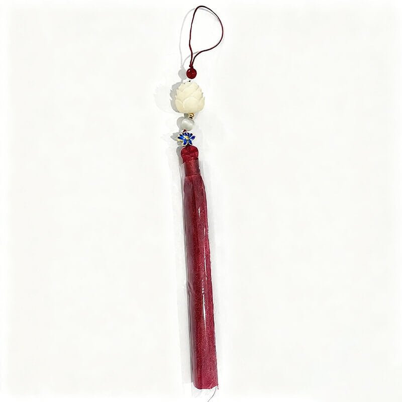 Soft Bloom Silk Tassel Bag Charm with Jade Bead – Babylon Leather - Babylon LeatherBabylon LeatherTX213-Red