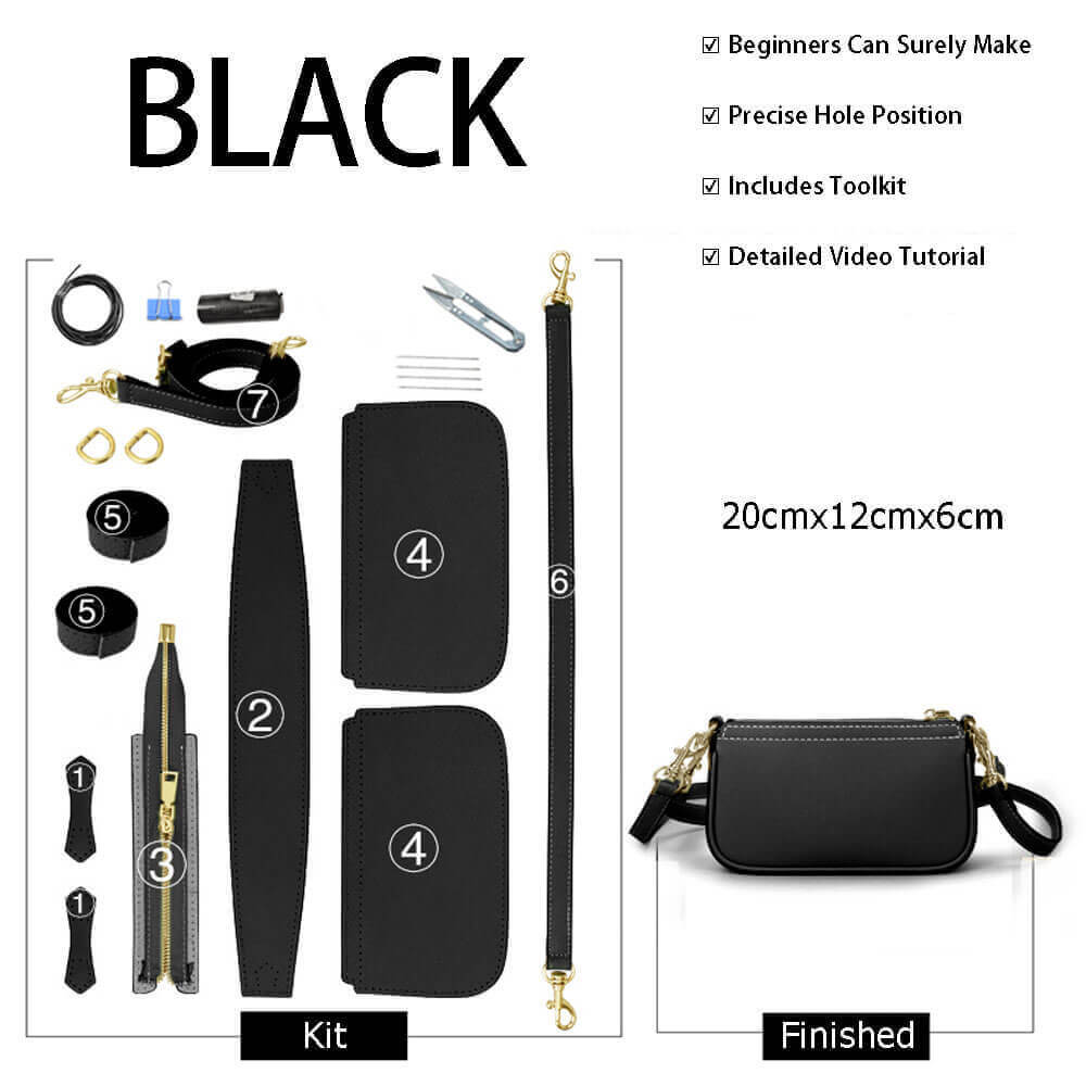 Solid Crossbody Purse DIY Kit – Babylon Leather - Babylon LeatherBabylon LeatherSY84-Black-Color-Matched