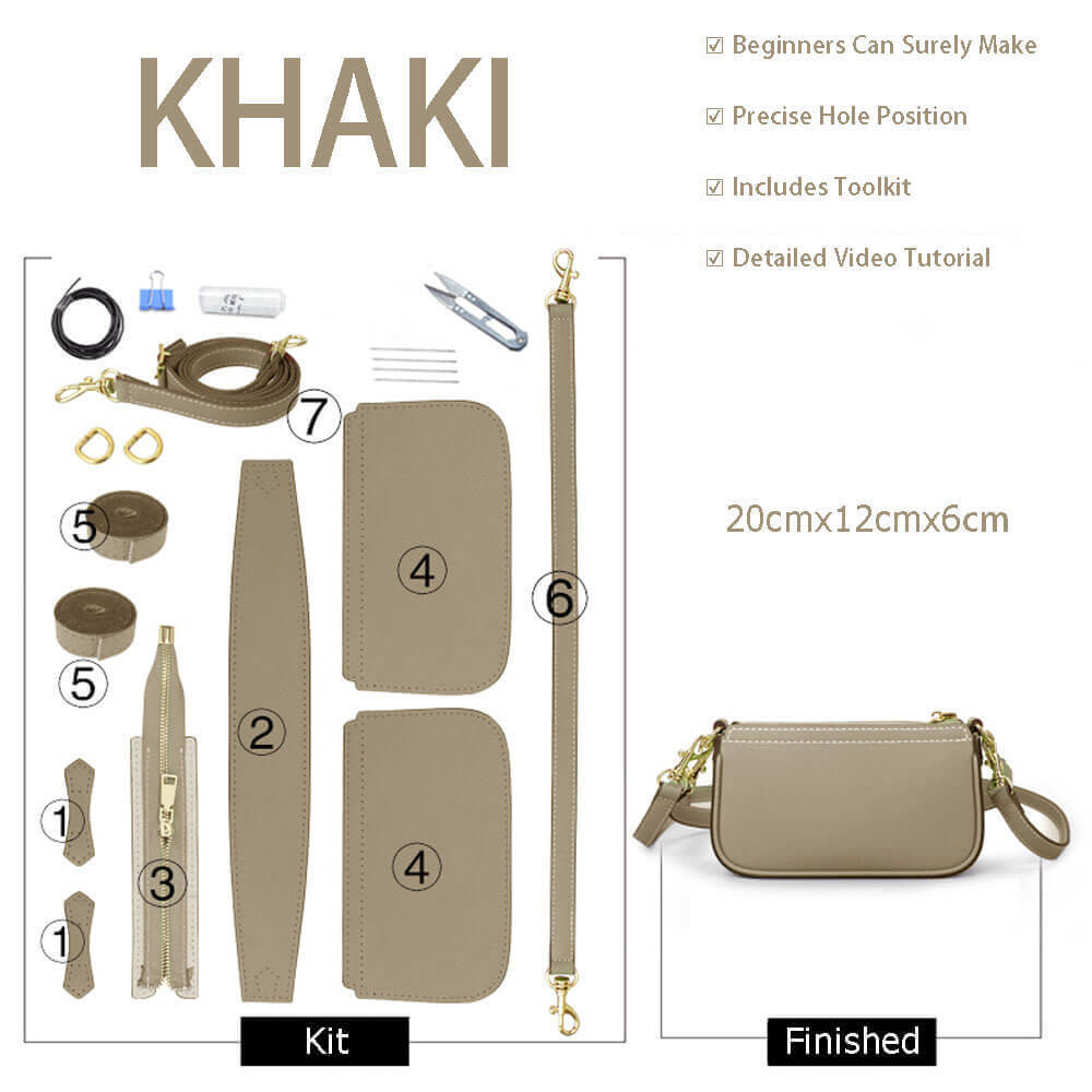 Solid Crossbody Purse DIY Kit – Babylon Leather - Babylon LeatherBabylon LeatherSY84-Khaki-White