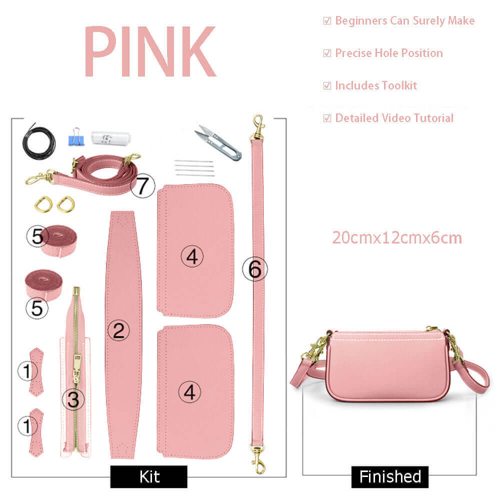 Solid Crossbody Purse DIY Kit – Babylon Leather - Babylon LeatherBabylon LeatherSY84-Pink-White