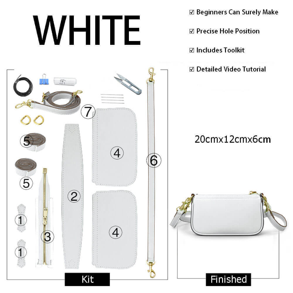 Solid Crossbody Purse DIY Kit – Babylon Leather - Babylon LeatherBabylon LeatherSY84-White-Color-Matched