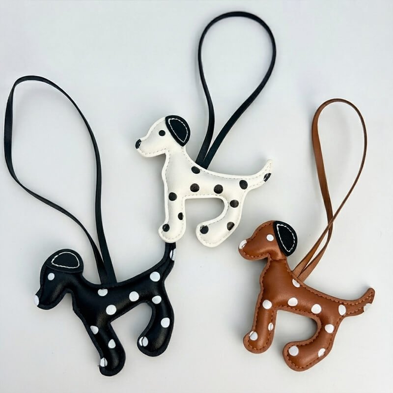 Spotted Dog PU Leather Bag Charm and Keychain - Babylon Leather - Babylon LeatherBabylon LeatherPP23-Black