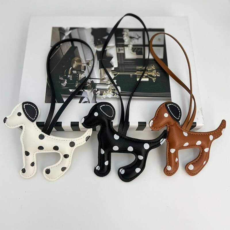 Spotted Dog PU Leather Bag Charm and Keychain - Babylon Leather - Babylon LeatherBabylon LeatherPP23-Black