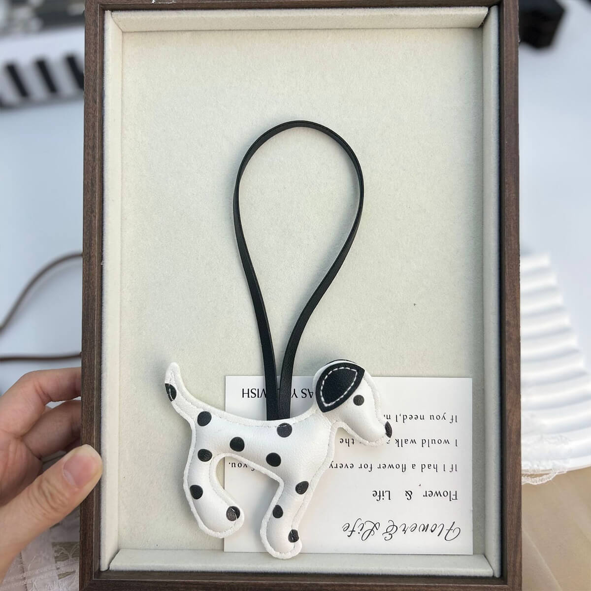 Spotted Dog PU Leather Bag Charm and Keychain - Babylon Leather - Babylon LeatherBabylon LeatherPP23-White