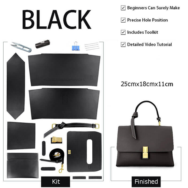 Square Leather Tote Bag DIY Kit for Beginners – Babylon Leather - Babylon LeatherBabylon LeatherSY09 - Black - Color - Matched