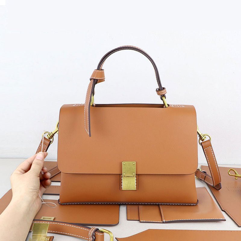 Square Leather Tote Bag DIY Kit for Beginners – Babylon Leather - Babylon LeatherBabylon LeatherSY09 - Caramel - White