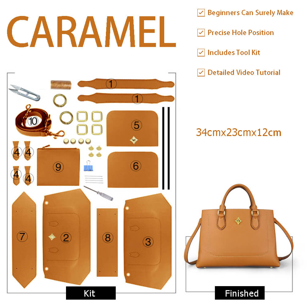 Square Mom Tote Bag DIY Gift Kit – Babylon Leather - Babylon LeatherBabylon LeatherSY70-Caramel-Color-Matched