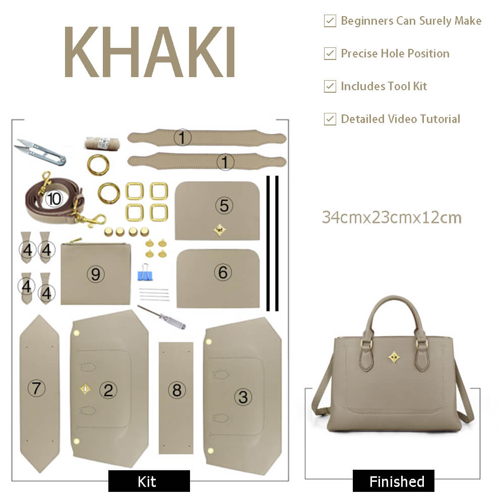 Square Mom Tote Bag DIY Gift Kit – Babylon Leather - Babylon LeatherBabylon LeatherSY70-Khaki-Color-Matched