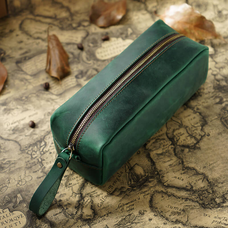 Square Zip Pencil Case Large – Babylon Leather - Babylon LeatherBabylon LeatherAN35-Dark Green