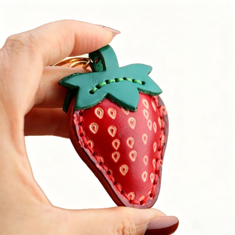 Strawberry Leather Bag Charm – Babylon Leather - Babylon LeatherBabylon LeatherLLZ73-Strawberry