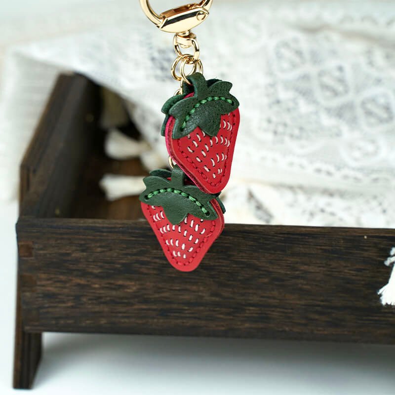 Strawberry Shaped Leather Bag Charm – Babylon Leather - Babylon LeatherBabylon LeatherLL49-Red