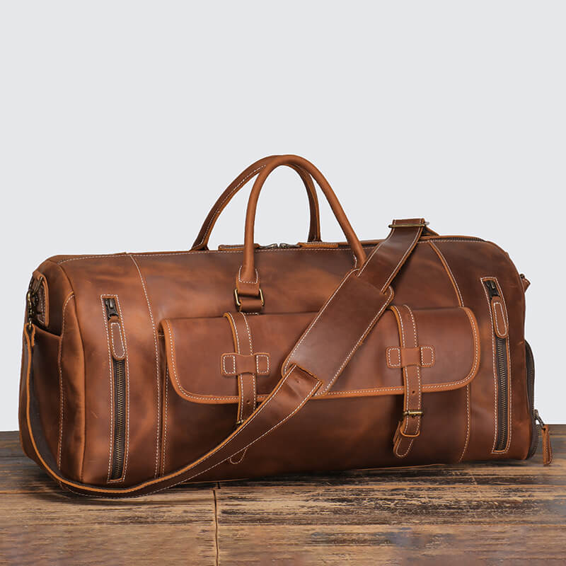 Stylish Top Grain Leather Travel Bag for Men – Babylon Leather - Babylon LeatherBabylon LeatherLJ087 - Brown