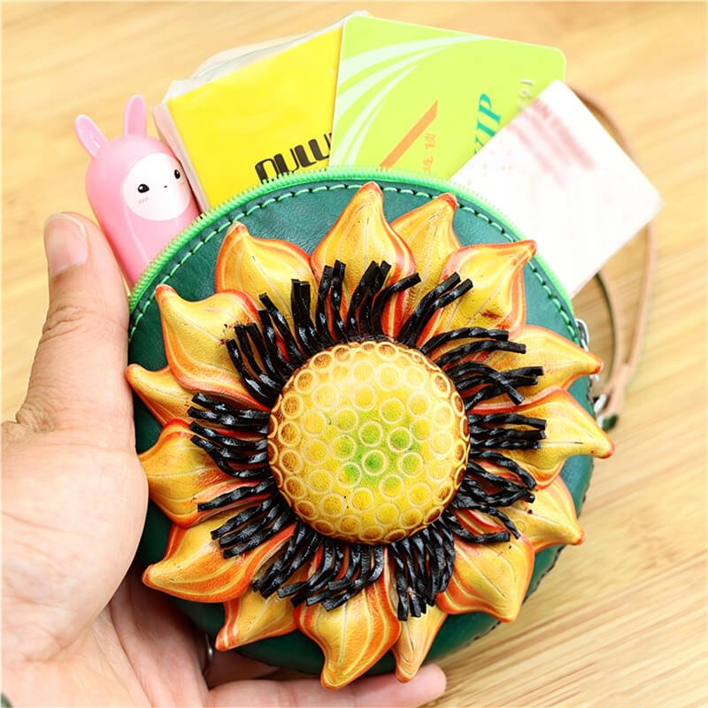 Sunflower - Shaped Leather Coin Purse – Babylon Leather - Babylon LeatherBabylon LeatherLLZ26-Orange