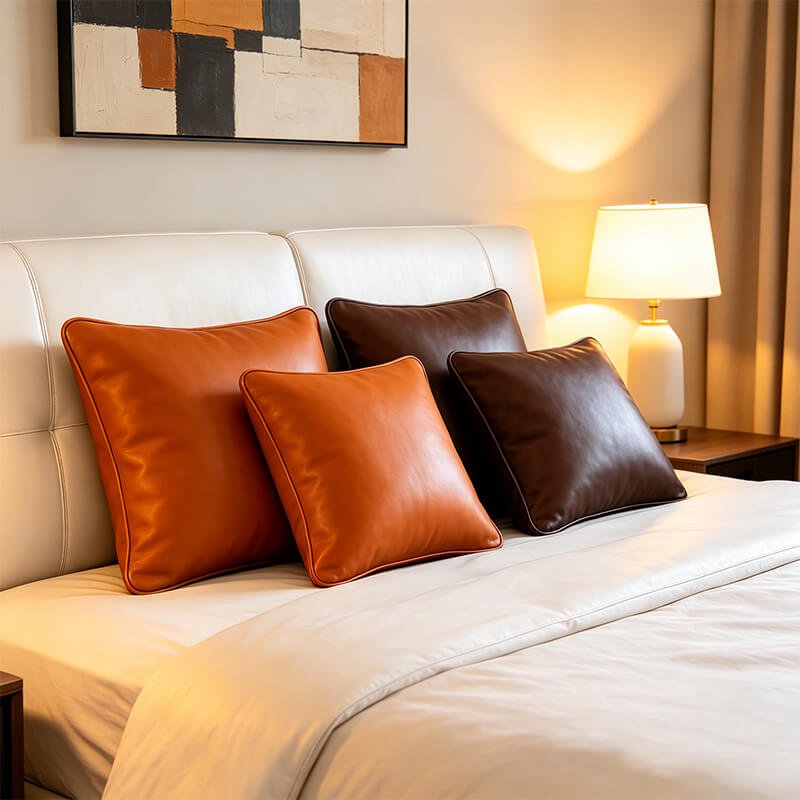Textured Top Grain Cowhide Leather Lumbar Pillow Cover - Babylon LeatherBabylon LeatherZNP03-Brown-30 × 50 cm-Stitched-Edge Style- Pillowcase Only