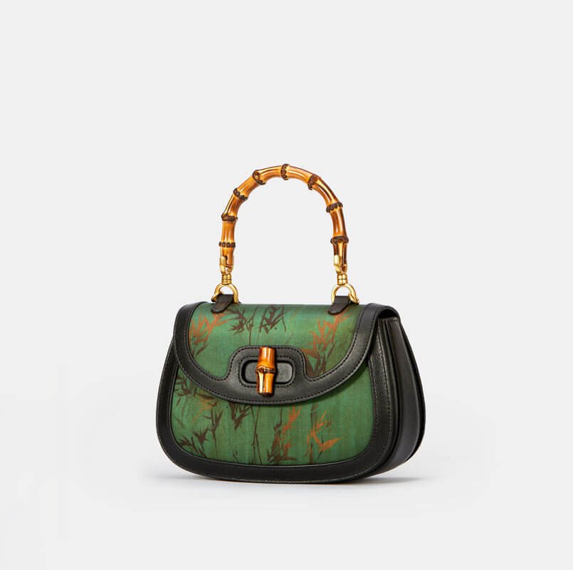 Timeless Subtle Silk Details Leather Handbag – Babylon Leather - Babylon LeatherBabylon LeatherTX011-Green