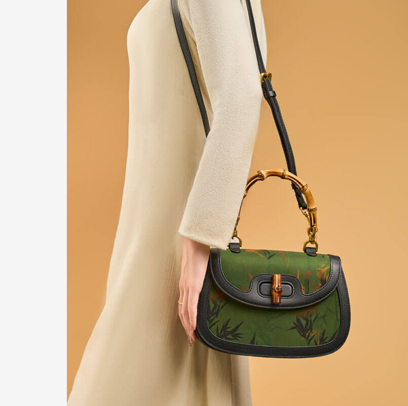 Timeless Subtle Silk Details Leather Handbag – Babylon Leather - Babylon LeatherBabylon LeatherTX011-Green