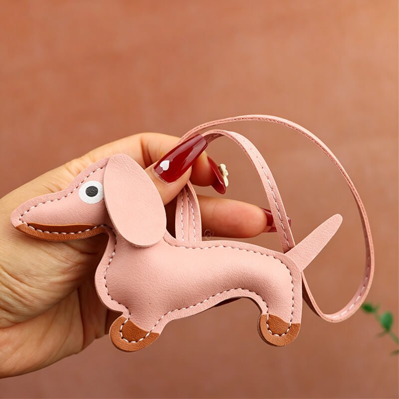 Tiny Dachshund PU Leather Bag Charm – Babylon Leather - Babylon LeatherBabylon LeatherLLZ35-Pink