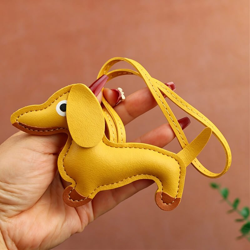 Tiny Dachshund PU Leather Bag Charm – Babylon Leather - Babylon LeatherBabylon LeatherLLZ35-Yellow