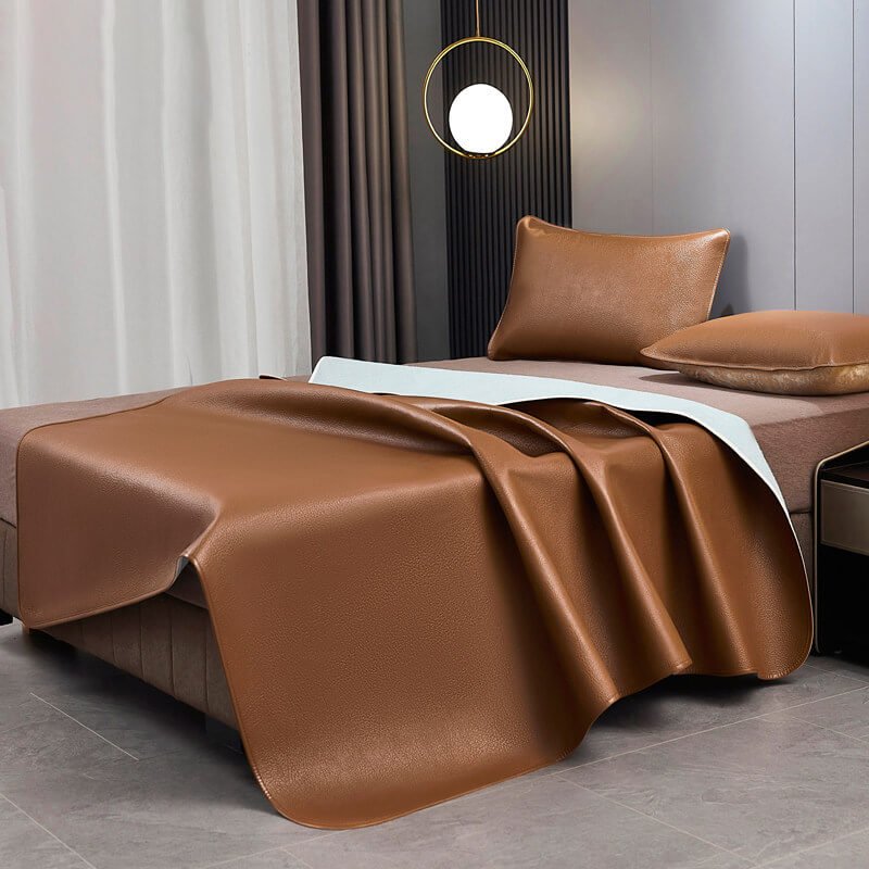 Top Grain Buffalo Leather Bed Mat and Pillowcase Set - Babylon LeatherBabylon LeatherBMN02-Brown-4.0mm Thick - Single Piece-0.8m Bed