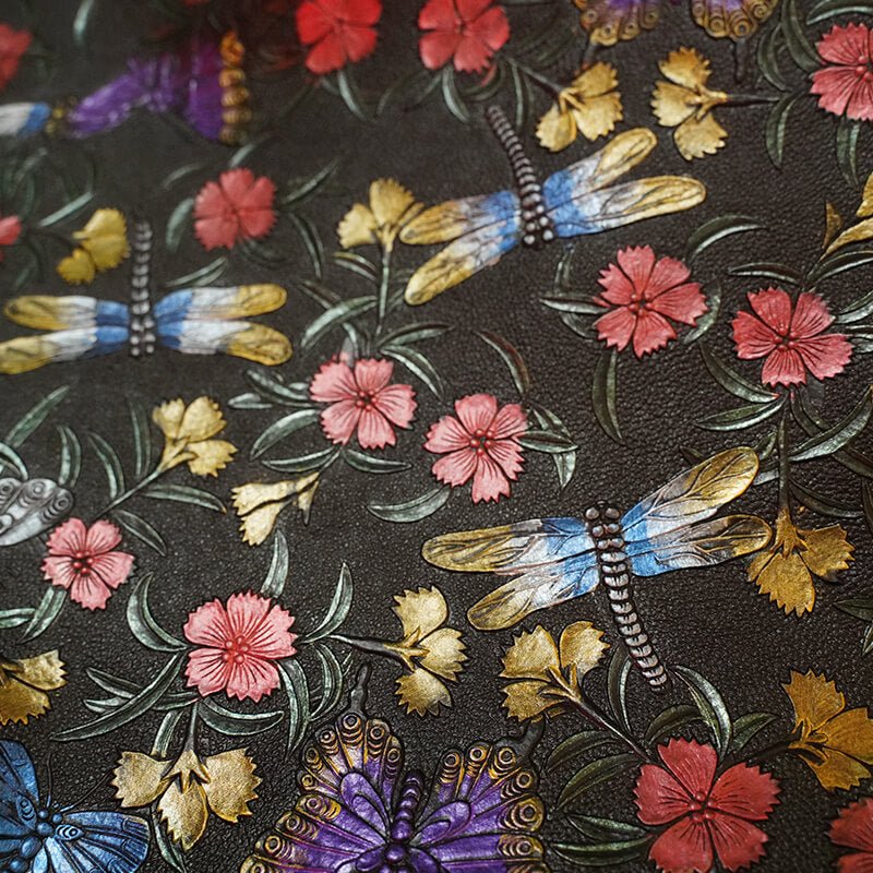 Top Grain Hand-Painted Embossed Leather– Babylon Leather - Babylon LeatherBabylon LeatherLT025-Embossed Floral & Insect Pattern-1.2-1.4mm-5 sq. ft.