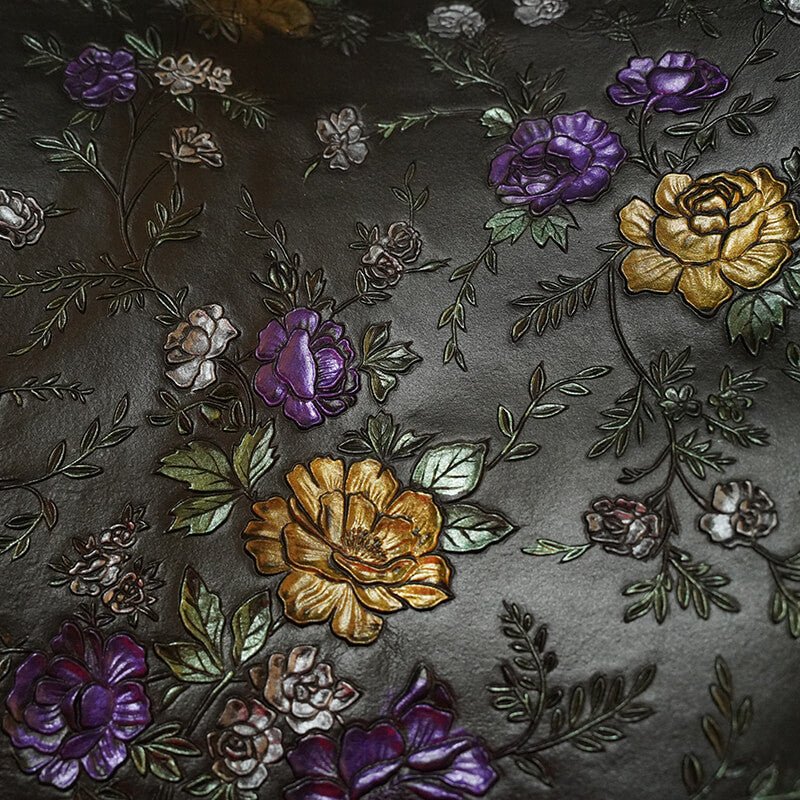 Top Grain Hand-Painted Embossed Leather– Babylon Leather - Babylon LeatherBabylon LeatherLT025-Embossed Vining Floral Pattern-1.2-1.4mm-5 sq. ft.