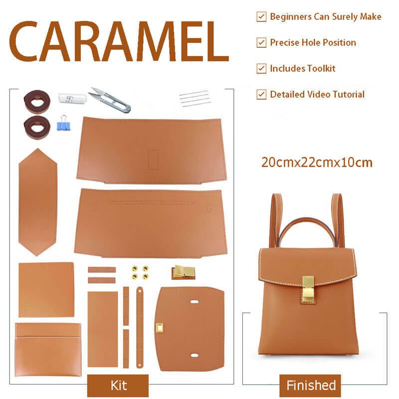 Top - Grain Leather Backpack DIY Kit – Babylon Leather - Babylon LeatherBabylon LeatherSY17 - Caramel - White