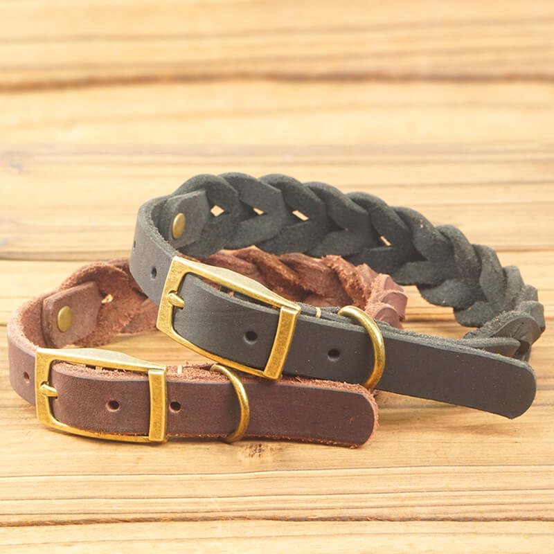 Top - Grain Leather Braided Dog Collar – Babylon Leather - Babylon LeatherBabylon LeatherLP09-Black-L