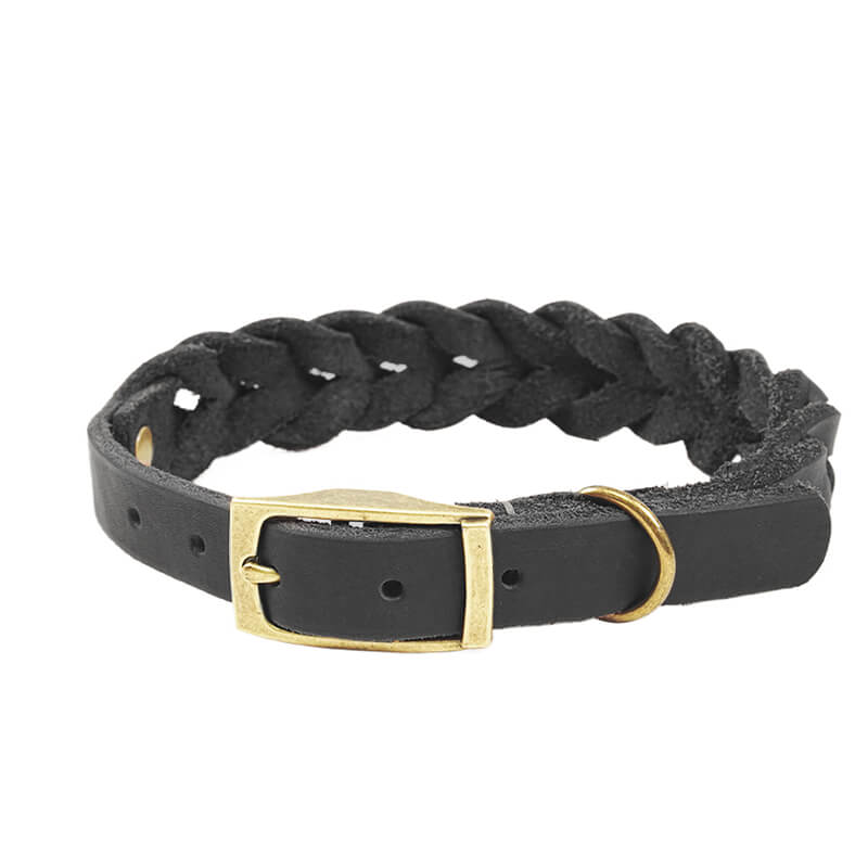 Top - Grain Leather Braided Dog Collar – Babylon Leather - Babylon LeatherBabylon LeatherLP09-Black-L