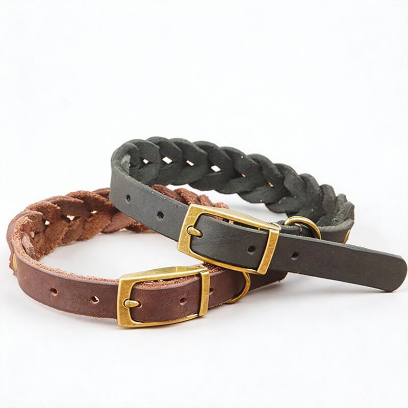 Top - Grain Leather Braided Dog Collar – Babylon Leather - Babylon LeatherBabylon LeatherLP09-Black-L