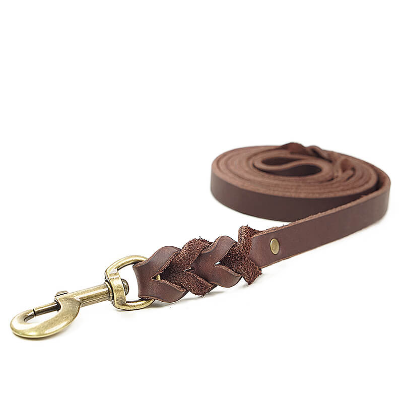 Top - Grain Leather Braided Dog Leash – Babylon Leather - Babylon LeatherBabylon LeatherLP08-Brown-L