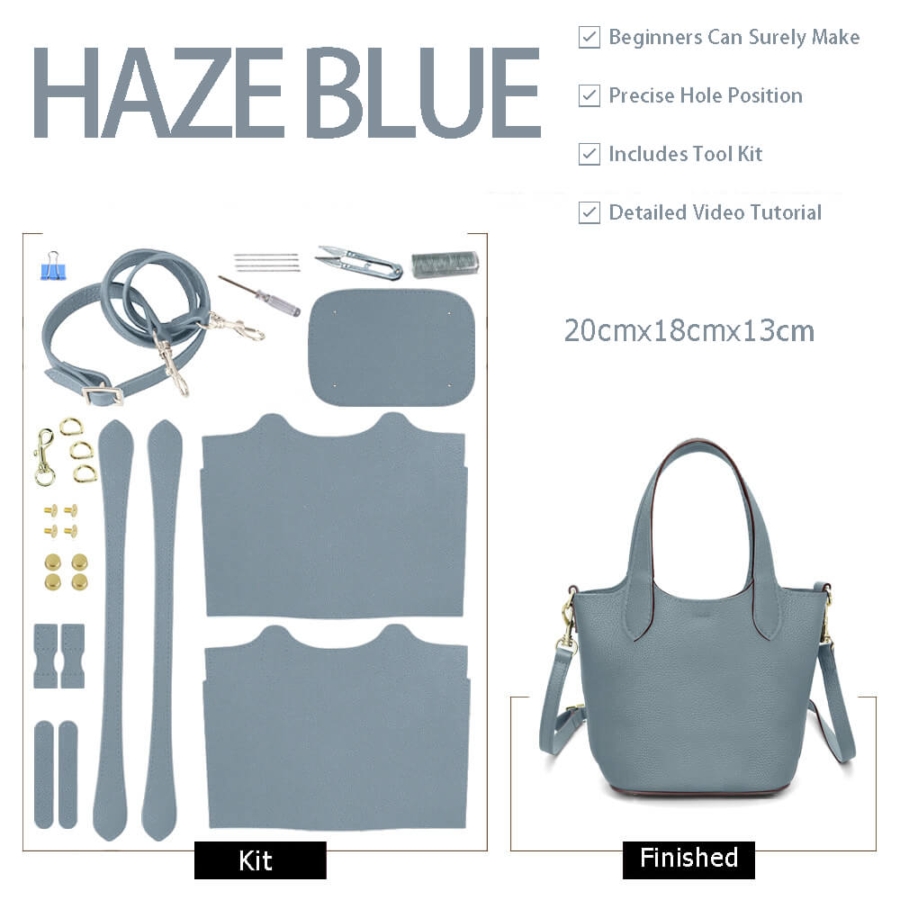 Top Grain Leather Bucket Crossbody Bag DIY Kit – Babylon Leather - Babylon LeatherBabylon LeatherSY129-Haze Blue-Color-Matched