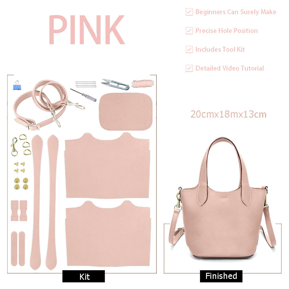 Top Grain Leather Bucket Crossbody Bag DIY Kit – Babylon Leather - Babylon LeatherBabylon LeatherSY129-Pink-Color-Matched